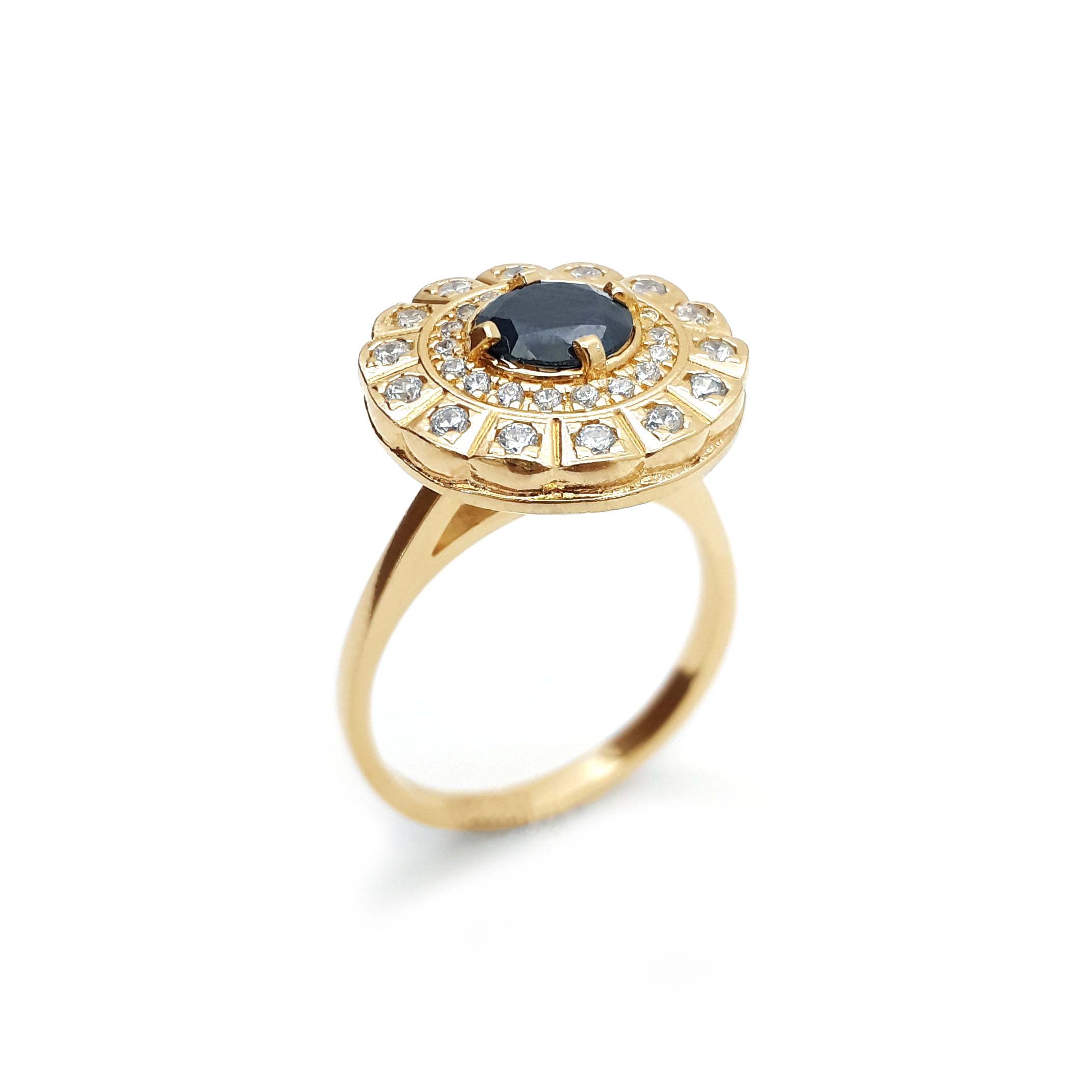 ANEL FOLHADO 18K COM PEDRAS