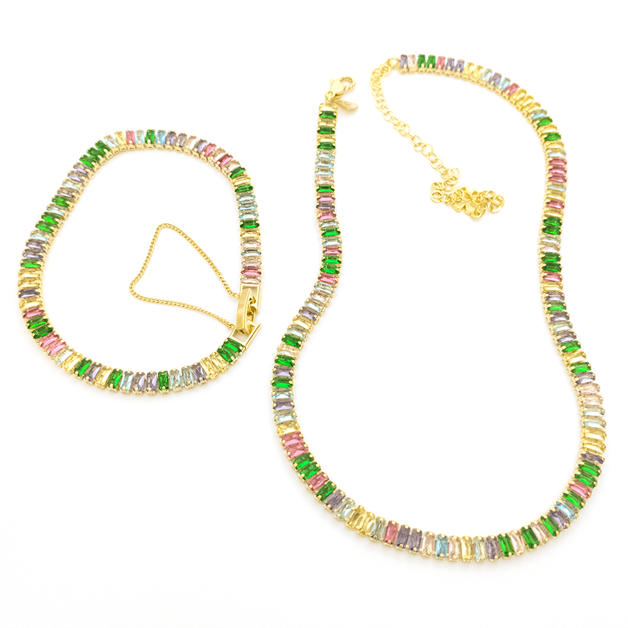 CONJUNTO RIVIERA PULSEIRA & COLAR MULTICOLORIDO