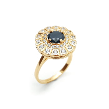 ANEL FOLHADO 18K COM PEDRAS
