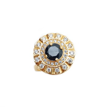 ANEL FOLHADO 18K COM PEDRAS