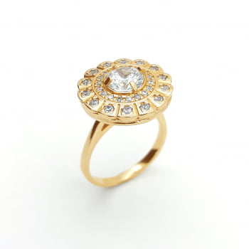 ANEL FOLHADO 18K COM PEDRAS