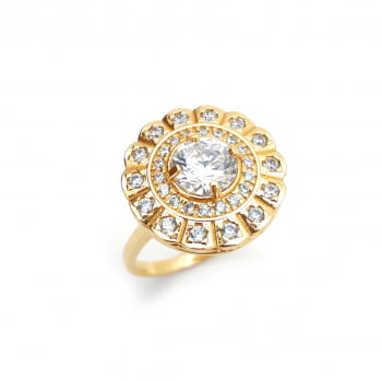 ANEL FOLHADO 18K COM PEDRAS