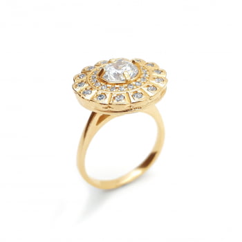 ANEL FOLHADO 18K COM PEDRAS