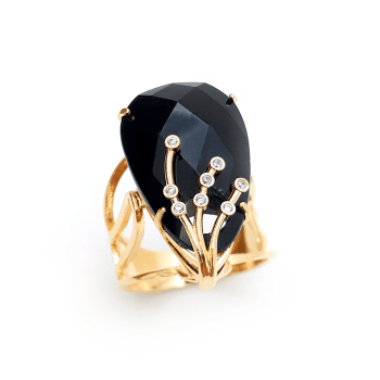 ANEL FLORAL COM PEDRA GOTA