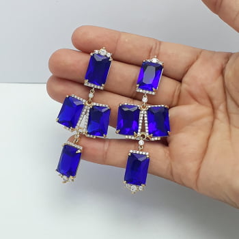 Brinco com pedras retângulares coloridas