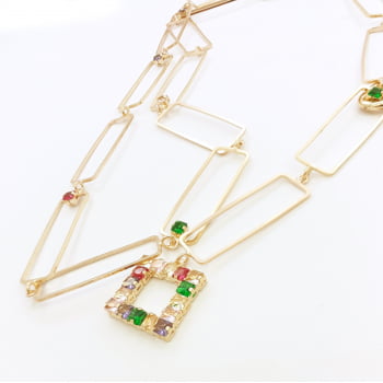 COLAR GEOMETRICO COM PEDRAS COLORIDAS 