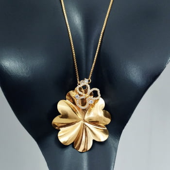COLAR FLOR COM TREVO CRAVEJADO