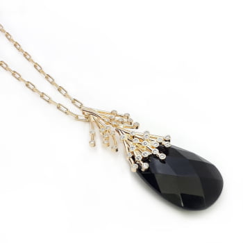 COLAR FLORAL COM PEDRA GOTA