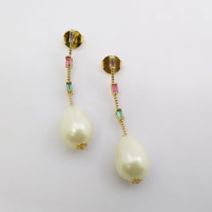 Conjunto com perola e pedras coloridas