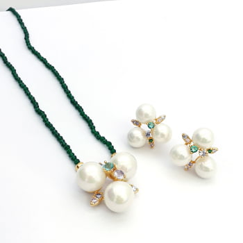 CONJUNTO PEROLA E CRISTAL COLORIDO