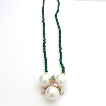 CONJUNTO PEROLA E CRISTAL COLORIDO