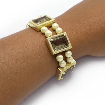 Pulseira pedra retângular e perolas