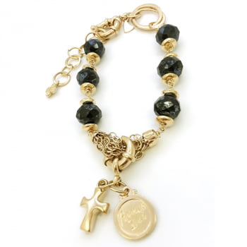 PULSEIRA DE PEDRAS COM PINGENTE AGNUS DEI