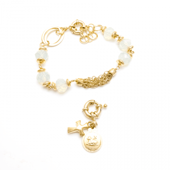 PULSEIRA DE PEDRAS COM PINGENTE AGNUS DEI