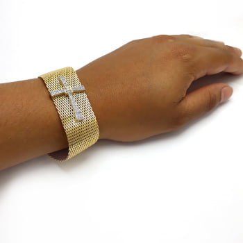 Pulseira malha com crucifixo