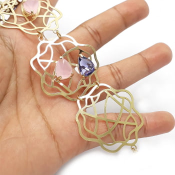 Pulseira floral com pedras