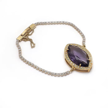 Pulseira Pedra navete cravejada